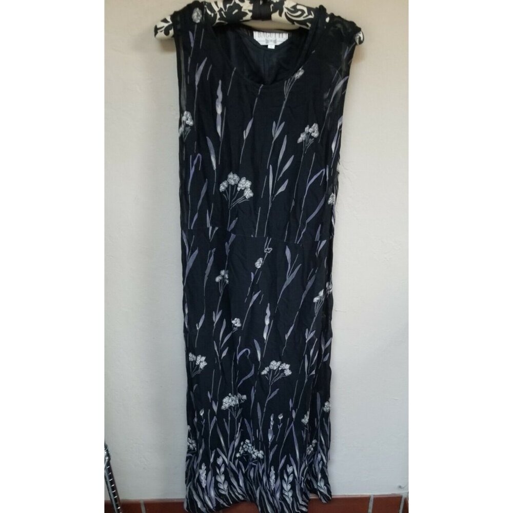 Bagutti Womens Scoop Neck Sleeveless Floral Belted Maxi Dress Large Black Layer